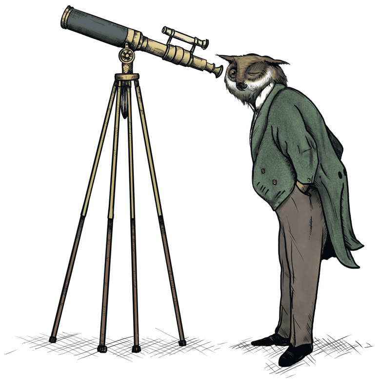 Owl-With-Telescope Zac-Lightbulb-Coloured